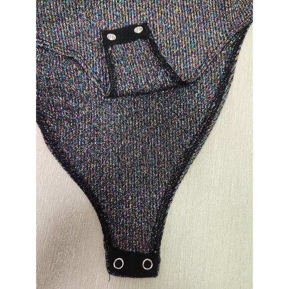 Out From Under UO Black Rainbow Sparkle Glitter V-neck Halter Top Bodysuit S - Picture 8 of 14